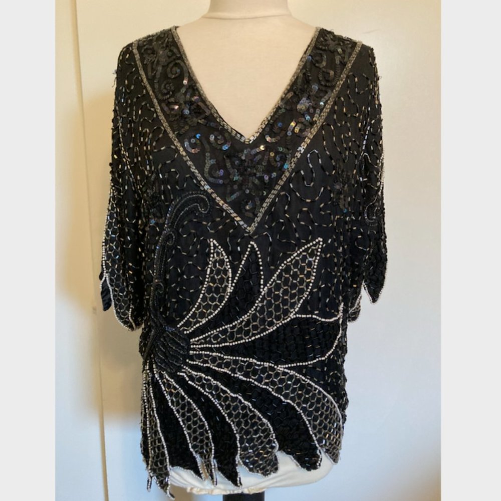 Vintage beaded v-neck top